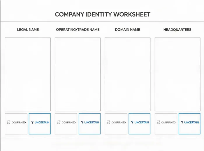 Entity resolution worksheet